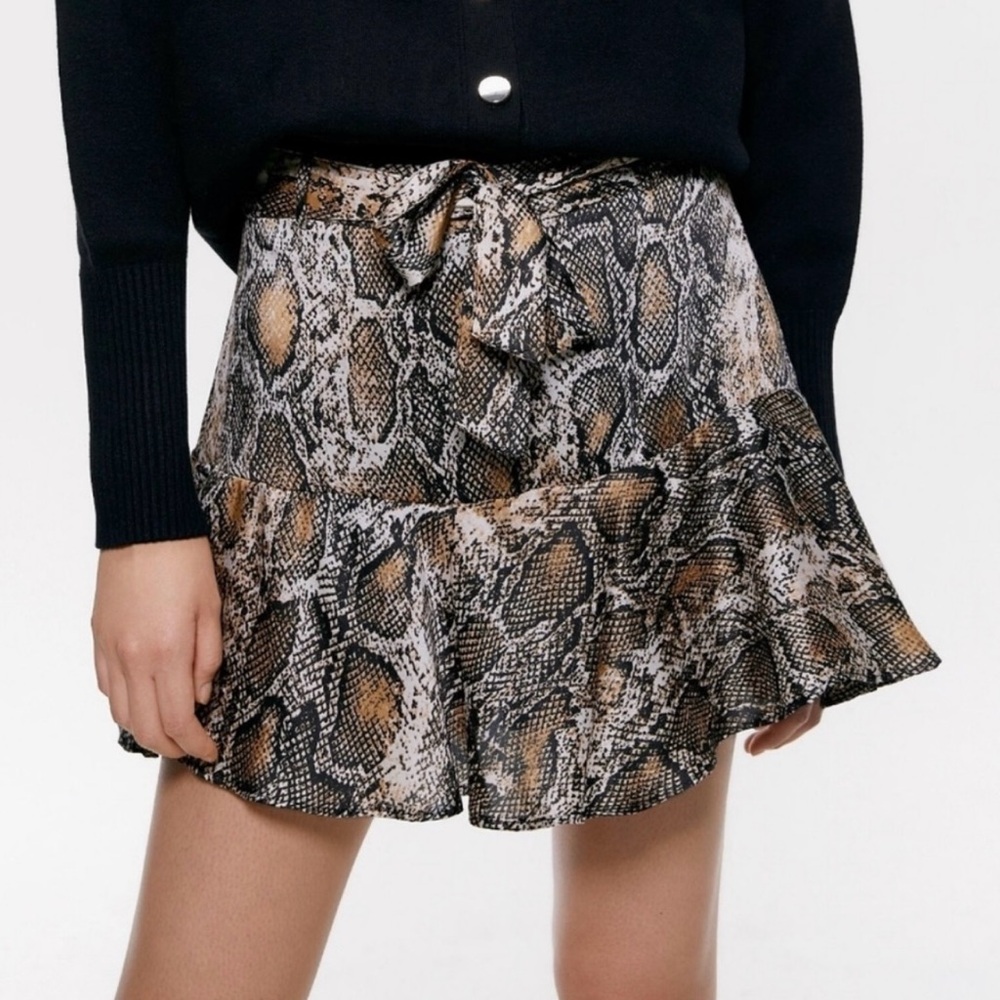 Zara Snake Print Skater Skirt - Brown and Black